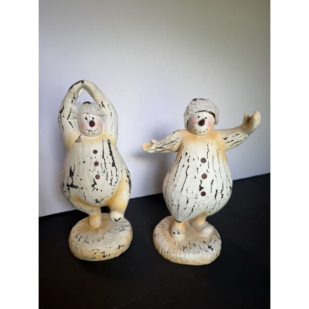 Vintage Duo Dancing Ballet Christmas Wooden Snowmen Decor 8" Tall Rustic, Wimsy